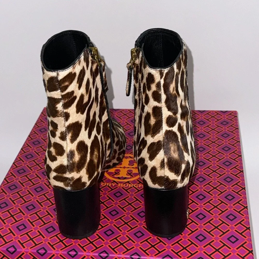Tory Burch Brooke Bootie Ankle Boots 70MM Round Toe Leopard NEW Women's 6